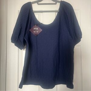 NWT Ava & Viv Women's Navy Blue Eyelet Blouse